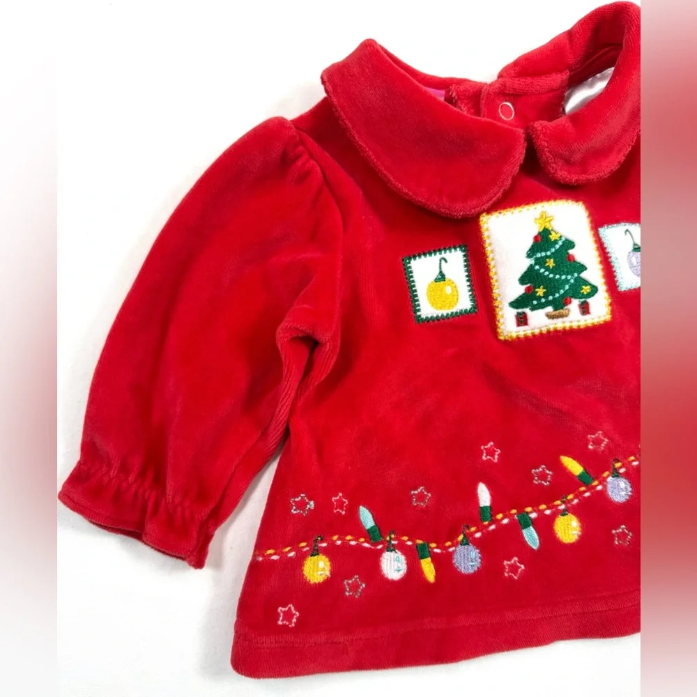 THE‎ MAYFAIR COMPANY Baby Girl Christmas Velour Embroidered Top 0-3 m Peter Pan